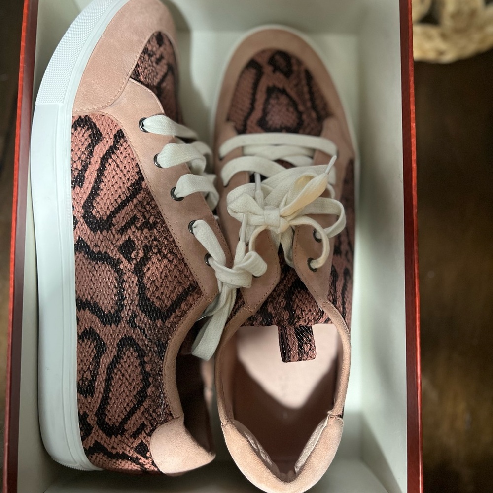 Donald J. Pliner Pink and Brown Snake Print Sneakers - Picture 8 of 9
